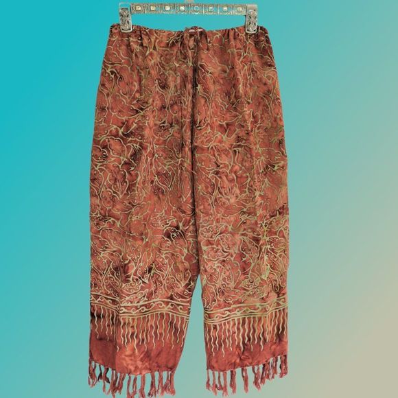Tropical Pants Rust Summer Capris Loose Island Style............325 - Picture 1 of 5